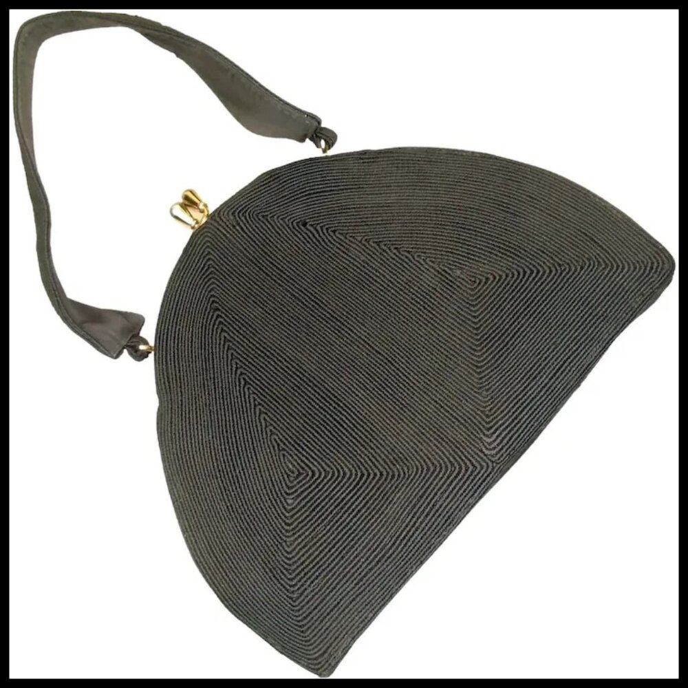 Vintage Art Deco Black Corde Purse, Mirror & Hairpins VFG 30s 1930s - Picture 4 of 12